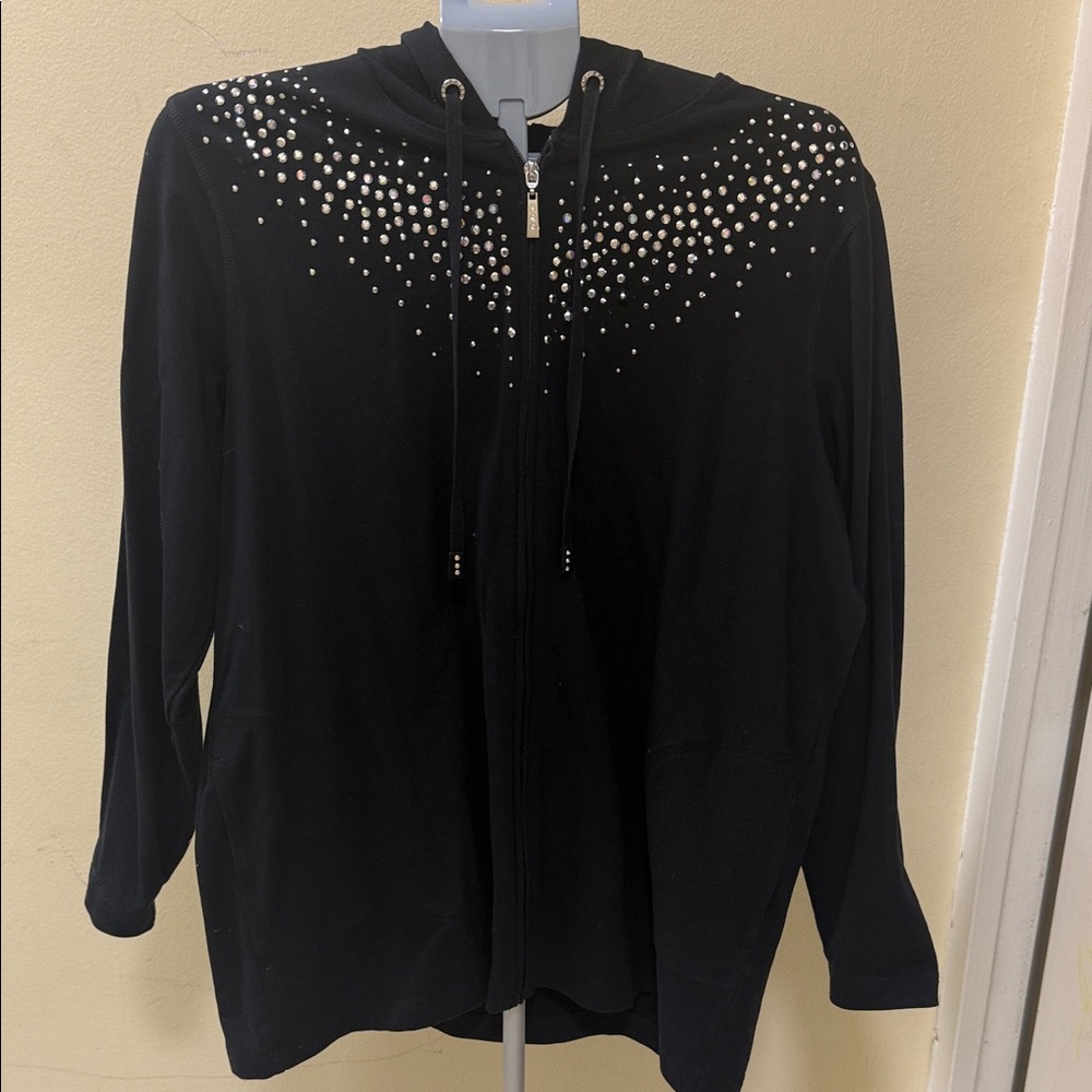 Quacker Factory Black Hooded Zip-Up with Silver Stud Accents